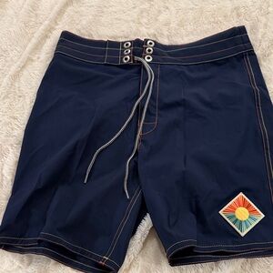 Birdwell Dark Blue Board Shorts with Colorful Patch